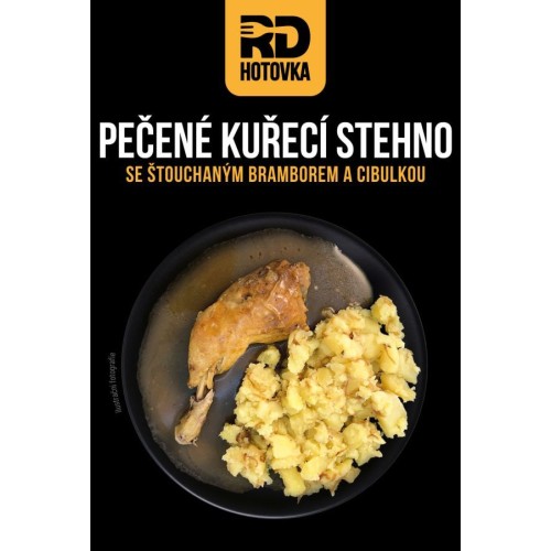 Pečené kuřecí stehno se šťouchaným bramborem a cibulkou 500g RD